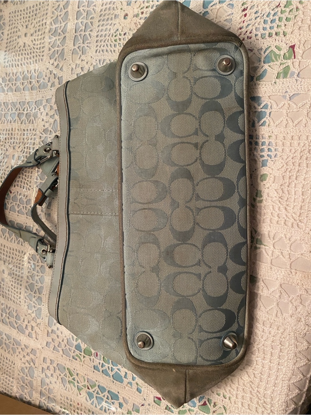 Coach Signature Canvas and Suede Tote Bag in Light Sky Blue **READ DESCRIPTION** - Picture 10 of 13